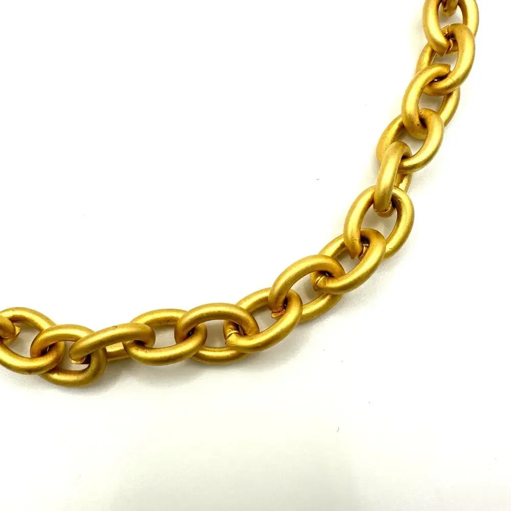 1980s 1990s vintage Etruscan Revival matte gold tone cable link chain necklace